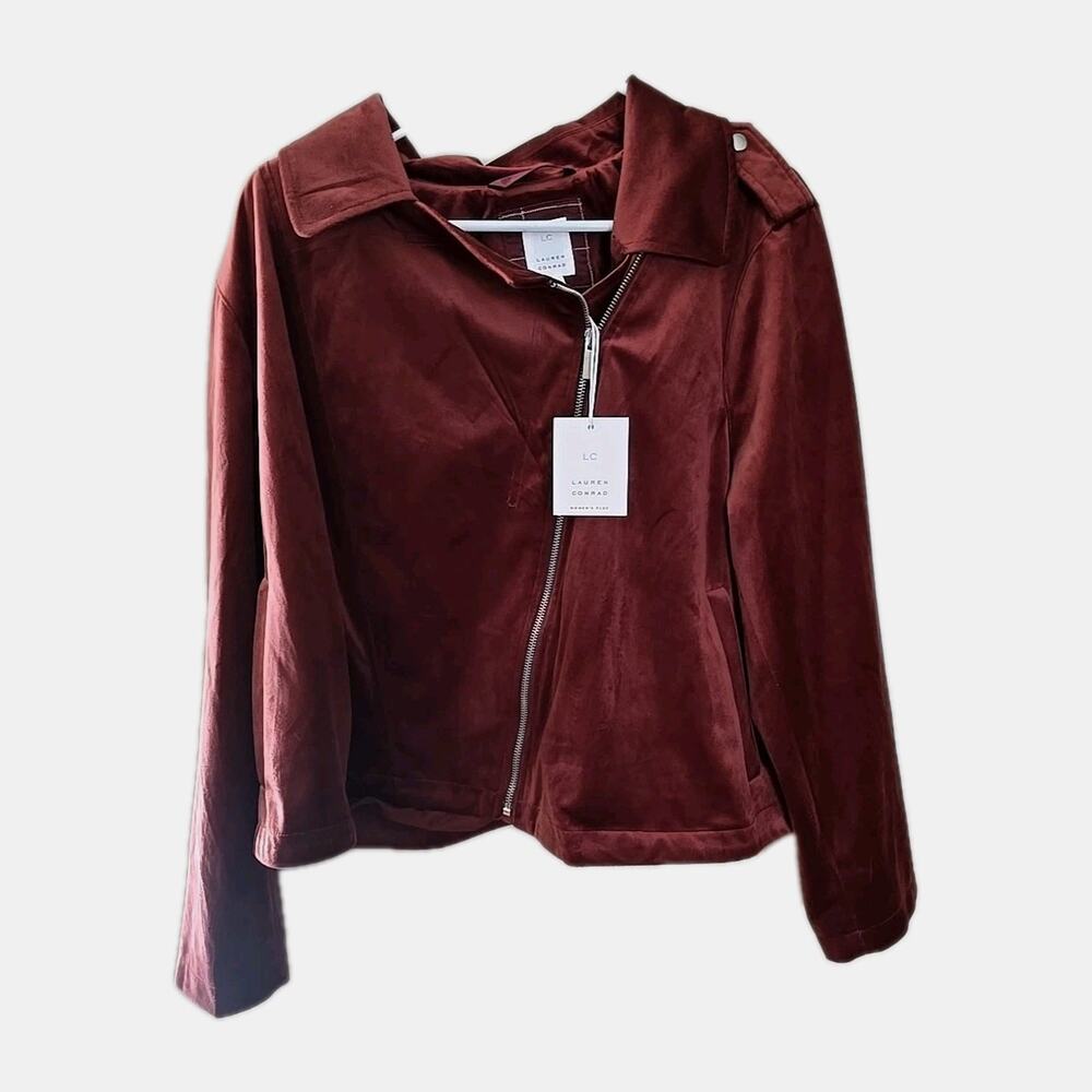 NWT LC Lauren Conrad‎ Burgundy Asymmetrical Zip Moto Jacket Womans Plus Size 1X